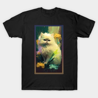 Persian Cat Vibrant Tropical Flower Tall Digital Oil Painting Portrait 3 T-Shirt